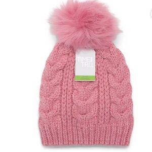 💕5/$15 Time and Tru Dusty Pink Cable Knit Pom Hat, New with tags Reg$12
